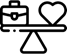 Pictogram - Een weegschaal die een afbeelding van een aktetas en een hart balanceert