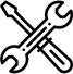 Pictogram - Een getekende afbeelding van twee gekruiste gereedschappen: een schroevendraaier en een moersleutel.